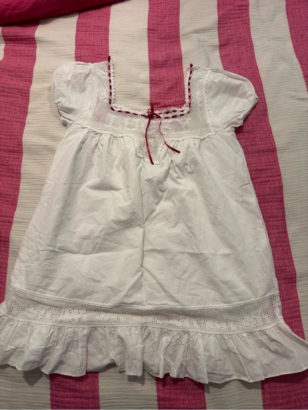 Frankie's Bikinis x Bella hadid White Mini Dress with Red Ribbon Trim - Picture 3 of 5
